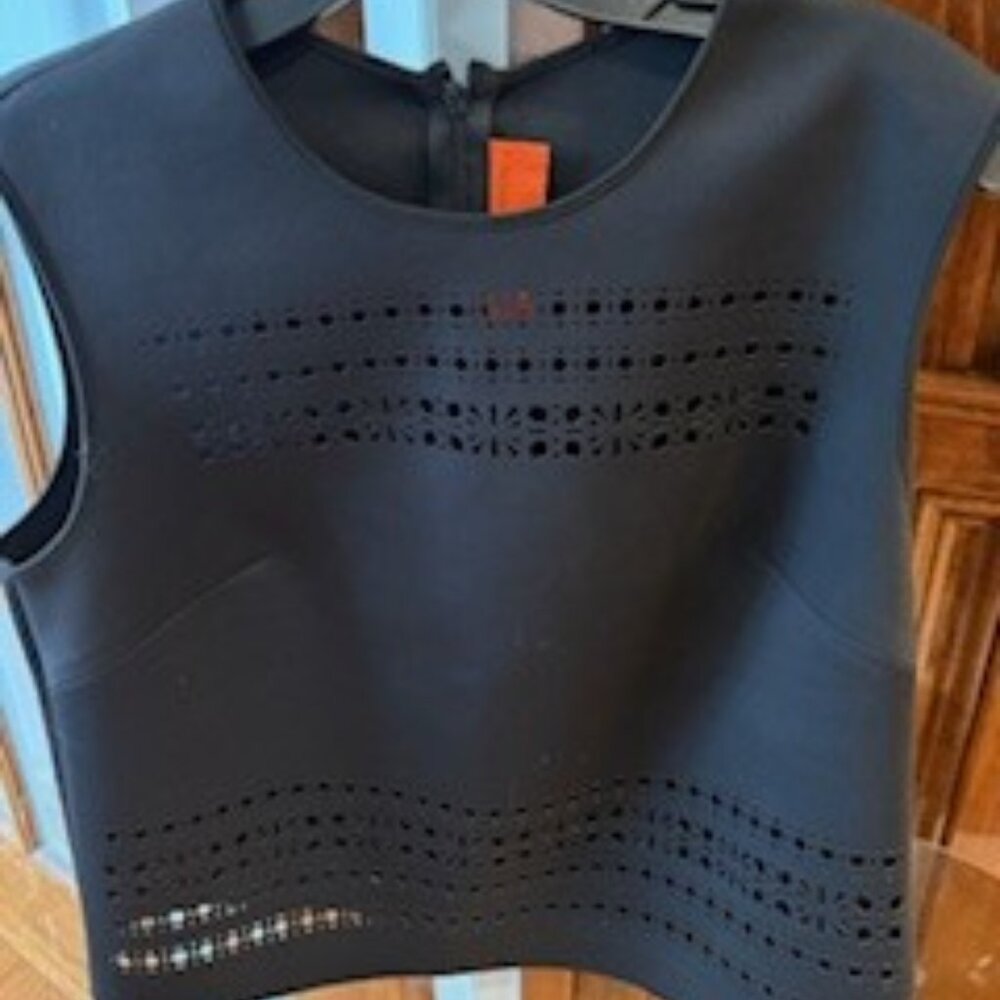 Clover Canyon Womens Back Zip Laser Cut Crew Neck Top